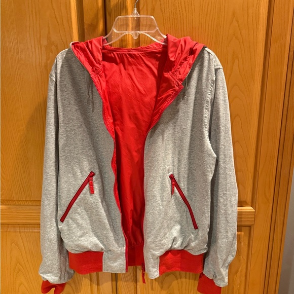 Gray and Red Hooded Jacket - Picture 1 of 10
